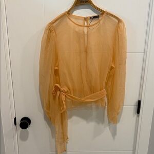 Zara Sheer Apricot Blouse size large